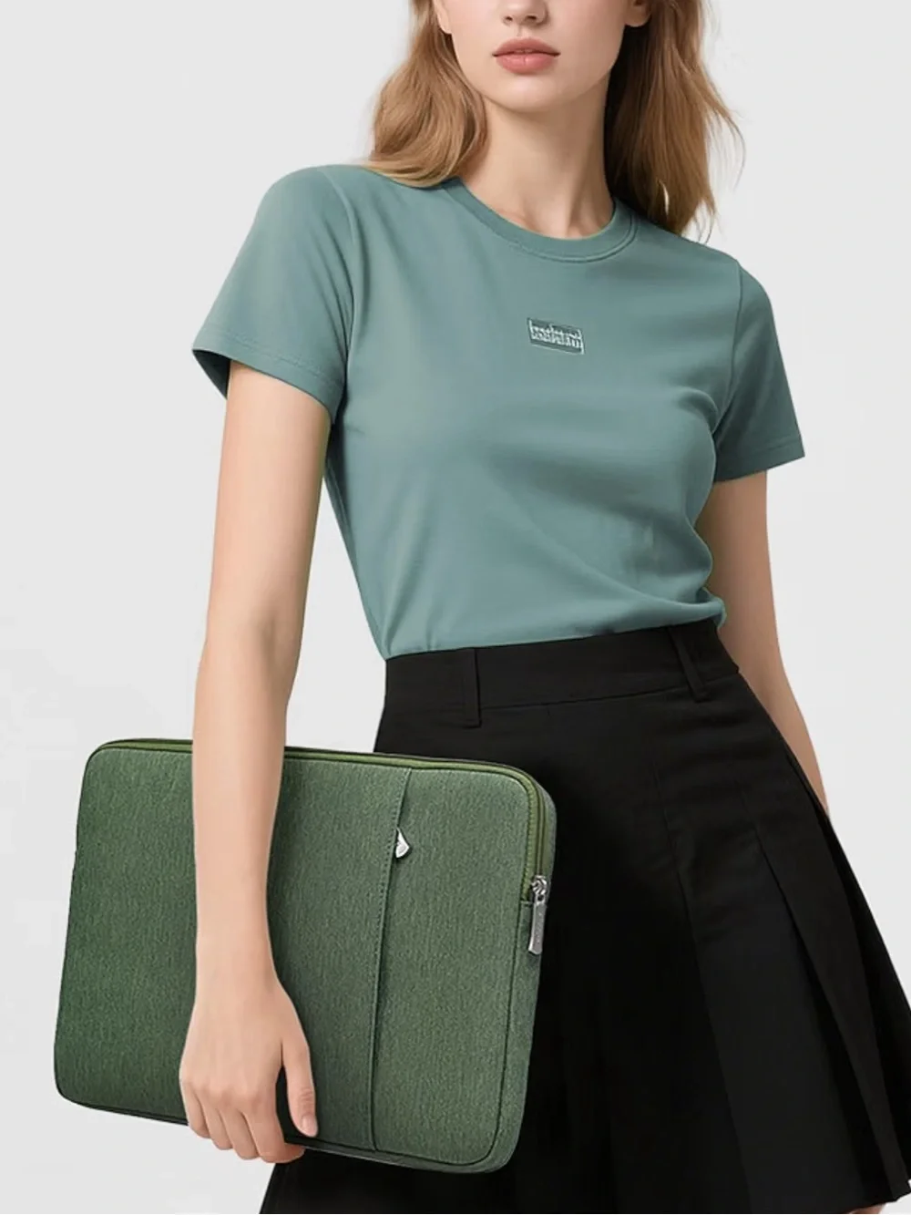 Green 14-15” Laptop case sleeve bag w/ pouch